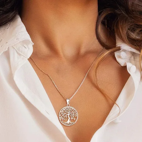 Vista 3 de AGVANA Collar con colgante de árbol de la vida de plata de ley 925 para mujer, joyería delicada, collar de árbol familiar, regalo de aniversario