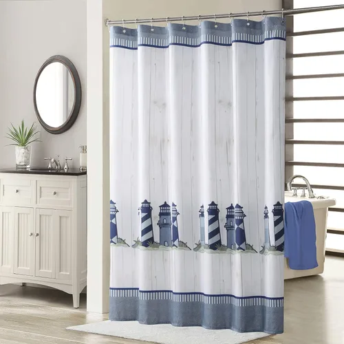 Vista 8 de Juego de 3 cortinas de cocina de tela de poliéster estampada azul aviación océano moderno impermeable blanco, cenefa de 42" de ancho x 12" de largo