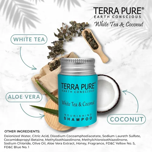 Vista 4 de Terra Pure Champú de hotel de tamaño de viaje, 100 unidades, botellas de 1 oz, amenidades de huéspedes para hoteles, alquileres de vacaciones