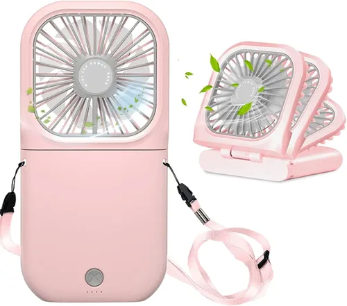 Vista 15 de Ventilador portátil para el cuello mini, silencioso, de mano, personal, plegable, recargable por USB, operado para el hogar, oficina, exteriores