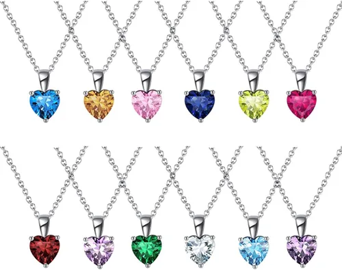 Vista 7 de valunell Love-Heart - Collar con colgante de plata de ley 925 con circonita cúbica collar de piedra natal regalos de joyería para mujeres y niñas 18