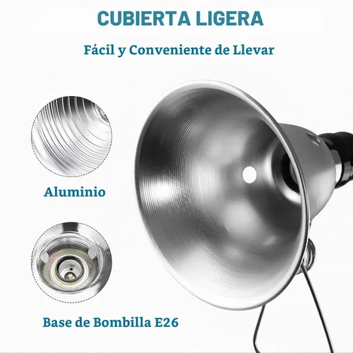 Vista 4 de EP Lámpara de abrazadera con reflector de aluminio desmontable de 5.5 pulgadas, enchufe E26 de 60W (sin bombilla incluida), cable SPT-2 de 18/2 de 6