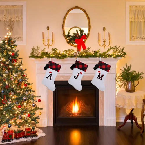 Vista 7 de Calcetines de Navidad bordados con monograma inicial de 20 pulgadas, decoración de Navidad, calcetines personalizados, decoración de temporada