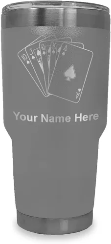 Vista 37 de LaserGram Vaso aislado al vacío de 20 onzas, tarjetas de póquer Royal Flush con grabado personalizado incluido (negro)