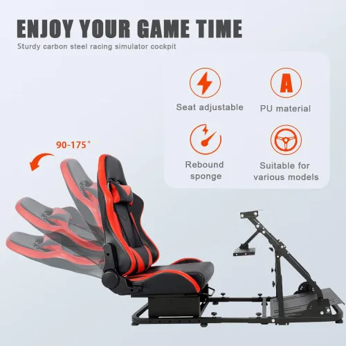 Vista 7 de Marada Racing Simulator Cockpit,Tilt-Adjustable Steering Wheel Stand with Red Seat fit Logitech G25 G27 G29 G920 Thrustmaster T300RS T150 PS4 Xbox