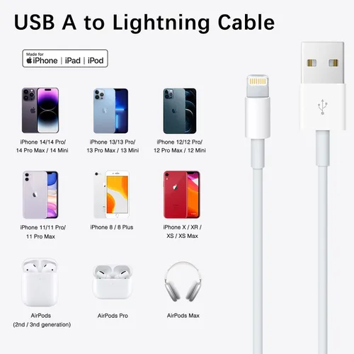 Vista 4 de Abysssea Cable corto CarPlay de 1.5 pies, cable USB A a Lightning de 20 pulgadas para iPhone 14, 14 Plus, 14 Pro Max, 13, SE 2nd/12/11/Xs/XR/8/7