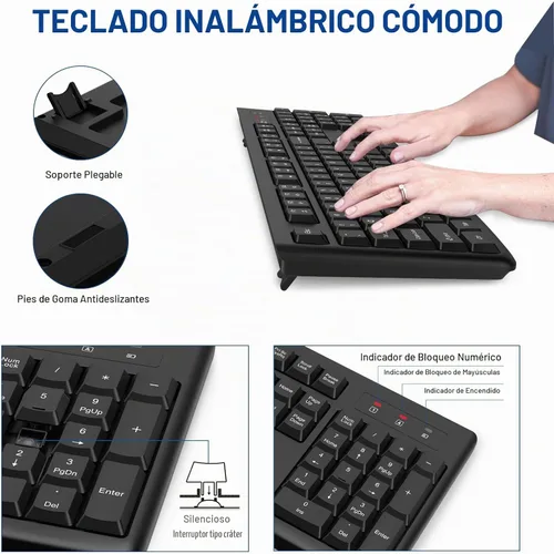 Vista 2 de EDJO - Combo de teclado y mouse inalámbricos para computadora, USB de 2.4 GHz, Plug & Play Full Size Layout,Quiet Keys,12 Multimedia Hotkeys,Auto