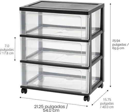 Vista 3 de IRIS USA Carrito rodante organizador de almacenamiento de cajones de plástico, con ruedas giratorias, 3 cajones, para suministros de arte