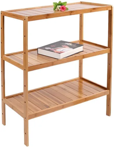 Vista 8 de Estante de almacenamiento de madera maciza con estantes ajustables, estante de almacenamiento de bambú de varios niveles para cocina, sala de estar