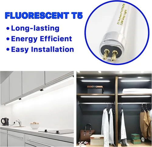 Vista 4 de Konideke Paquete de 8 bombillas fluorescentes T5 de 21 pulgadas, 13 W, luz diurna 6500K, F13T5D para debajo del gabinete, base G5 de 750 lúmenes