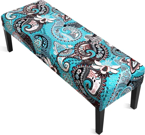 Vista 26 de YISUN Fundas de banco de jacquard para comedor, funda elástica lavable y extraíble para banco, protector de asiento rectangular para bancos de Beige