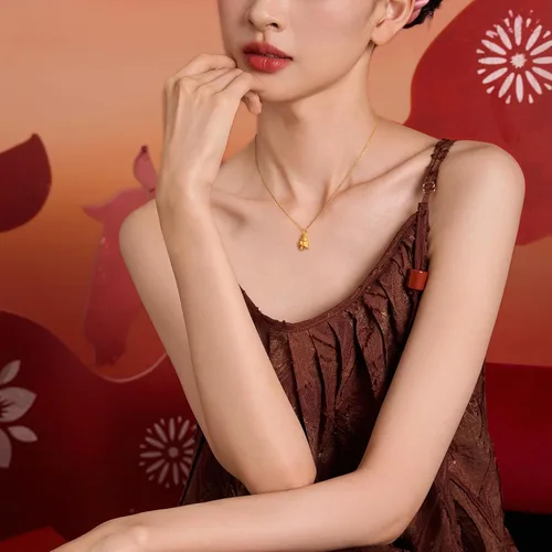 Vista 6 de ZHOU LIU FU Colgantes de oro macizo de 24 quilates, lindo animal caballo y mono, colgante de esmalte solo encanto joyería de oro real para mujeres