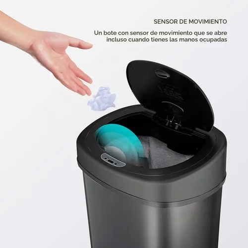 Vista 2 de NINESTARS, cesto para basura automático, sin necesidad de tocar, con sensor de movimiento Negro