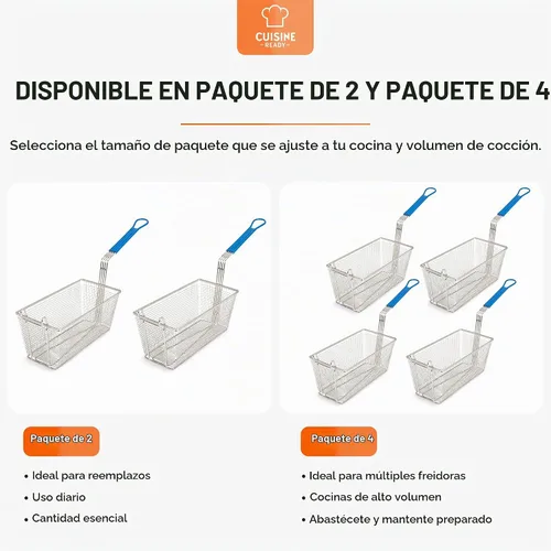 Vista 7 de Cesta para freidora, paquete de 2 cestas comerciales con asa lista para cocina