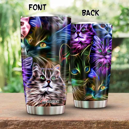 Vista 2 de TERAVEX Vaso de acero inoxidable divertido con tapa, regalos de gatos para amantes de los gatos, mujeres, regalos de cumpleaños inspiradores
