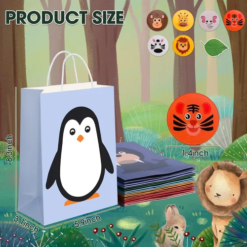 Vista 3 de Paquete de 24 bolsas de regalo para fiestas de animales, bolsas de regalo para niños para fiesta de cumpleaños, bolsas de regalo de papel coloridas