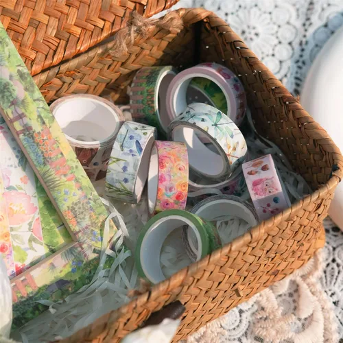 Vista 9 de YUBBAEX 10 Rollos Juego de Cinta Washi de Cuatro Estaciones Hierba Verde y Flores Cintas Decorativas de Enmascarar (Primavera)