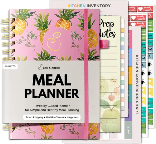 Vista 10 de Life & Apples Planificador de Comidas con Lista de Compras – Menú Semanal Sin Fecha y Cuaderno de Preparación de Comidas, Planificador de Cocina