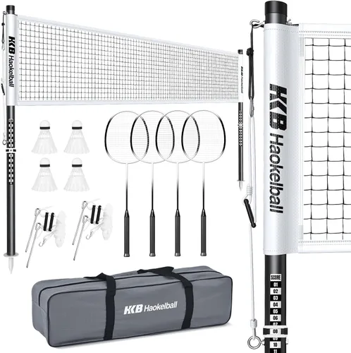 Vista 10 de Haokelball Outdoor Badminton Net Set with Anti-Sag Winch System - 20ft Badminton Net, 4 Rackets, 4 Shuttlecocks & Carry Bag, Badminton Set for