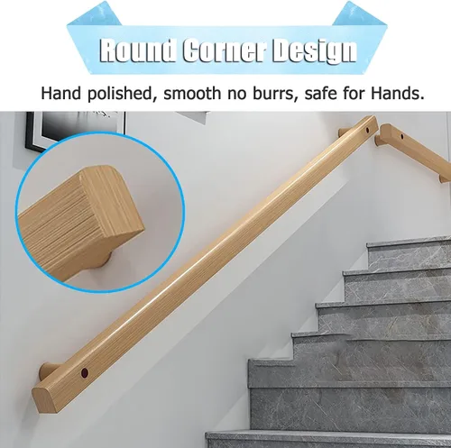 Vista 5 de Barandilla de madera de bambú para escaleras/pasillo, mango de seguridad montado en la pared, 1.6 ft/3.3 ft/6.6 ft/9.8 ft/11.5 ft/11.8 ft/13.1