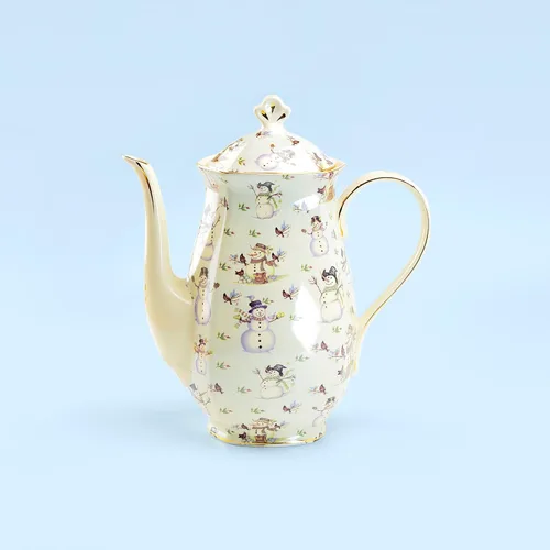 Vista 3 de Holiday Snowman - Olla de chocolate de porcelana fina con capacidad de 40 onzas