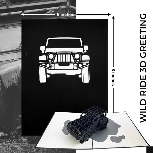 Vista 2 de iGifts And Cards Tarjeta de felicitación desplegable para Jeep negra icónica y legendaria en 3D, cumpleaños genial, graduación divertida, auto