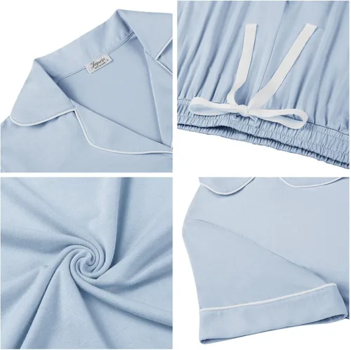 Vista 2 de Joyaria Conjunto de pijama de viscosa hecha de bambú para mujer, con botones y botones de manga corta