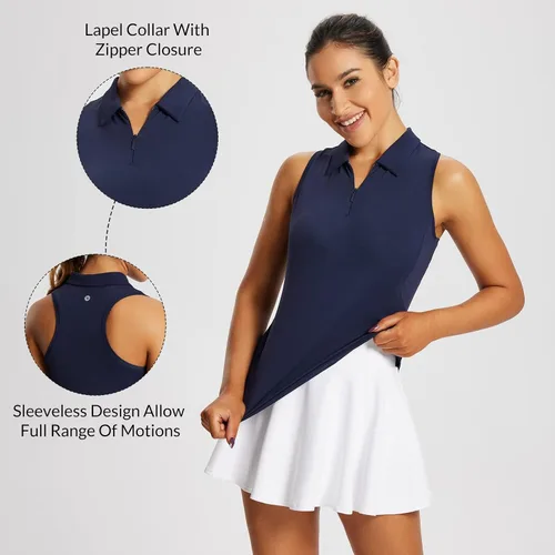 Vista 5 de baleaf - Camisetas de golf para mujer, sin mangas, polo de tenis con espalda cruzada, deportiva y de secado rápido