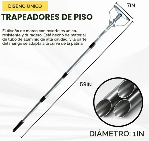 Vista 3 de Trapeador industrial comercial resistente, mopas de algodón húmedo de 59 pulgadas para limpieza de suelos, adecuadas para limpieza del hogar, taller