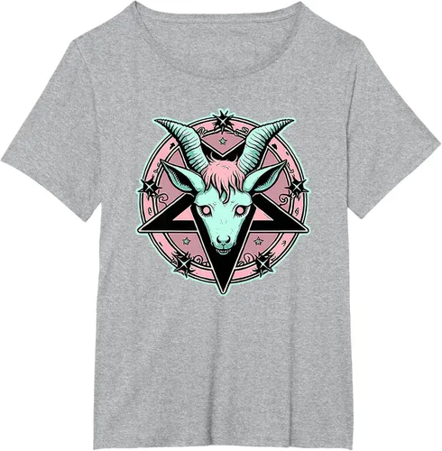 Vista 87 de Camiseta Kawaii Paste Creepy Goat Pentacle, Negro