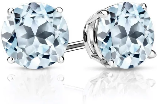 Vista 32 de Gem Stone King Aretes de plata de ley 925 con piedra natal redonda de 0.276 in para mujer