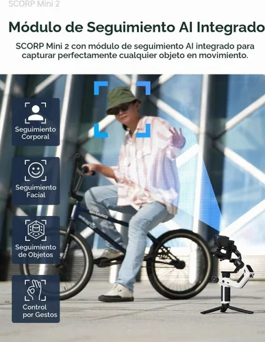 Vista 3 de FeiyuTech Kit oficial SCORP Mini 2 cardán, estabilizador de cámara de 3 ejes con luz de llenado AI Tracker, 1,3 pulgadas Touch Sreen, para cámara