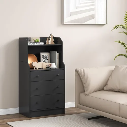 Vista 2 de GOFLAME Cómoda de 3 cajones con estante, organizador de almacenamiento moderno de 44 pulgadas de alto con diseño antiinclinación, cómoda
