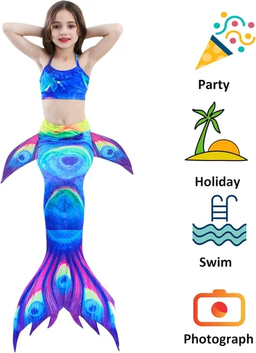 Vista 2 de Funparty Juego de 6 piezas de traje de baño de niñas con cola de sirena para natación