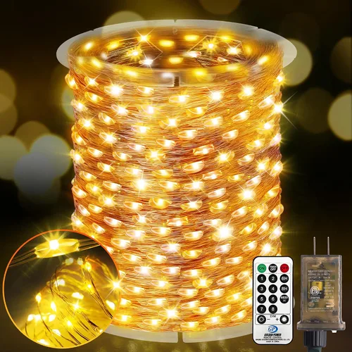 Vista 24 de KNONEW Guirnalda de luces de Navidad para exteriores de 100 pies, 300 luces LED para exteriores, impermeable, 8 modos, decoración para bodas Blanco