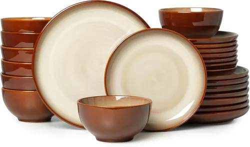 Vista 45 de Pokini Santorini Mist Terracota Platos y Tazones de Esmaltado Reactivo, Juego de Vajilla de Gres, Juego de Platos y Tazones de Cerámica Apto