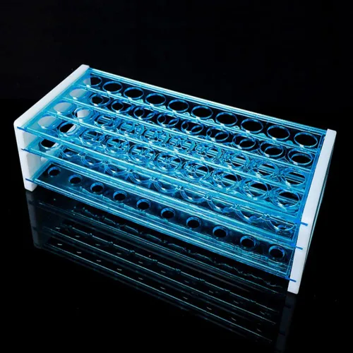Vista 9 de Estante de tubo de ensayo acrílico transparente para tubos de 1.5/2/0.2 fl oz, soporte de tubo de laboratorio de 50 agujeros para tubos de ensayo
