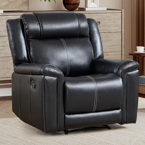 Vista 13 de EBELLO Sofá reclinable de cuero sintético de 3 plazas, sofá reclinable manual, silla de 3 asientos de estilo moderno de mediados de siglo con Marrón
