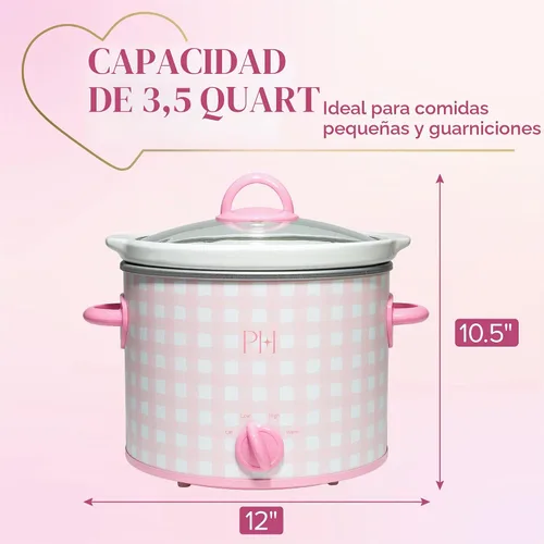 Vista 6 de Paris Hilton Olla de cocción lenta manual de 3.5 cuartos de galón, cuenta con tres ajustes (bajo, alto, cálido), inserto de gres naturalmente