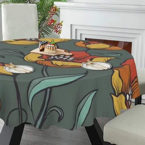 Vista 5 de Mantel redondo de moda con flores amarillas, lavable, resistente a las arrugas, para el hogar, cocina, comedor, picnic, campamento, fiesta, color-5