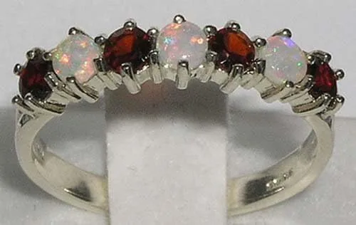 Vista 2 de Anillo de eternidad de plata de ley 925 auténtica auténtica con ópalo y granate.