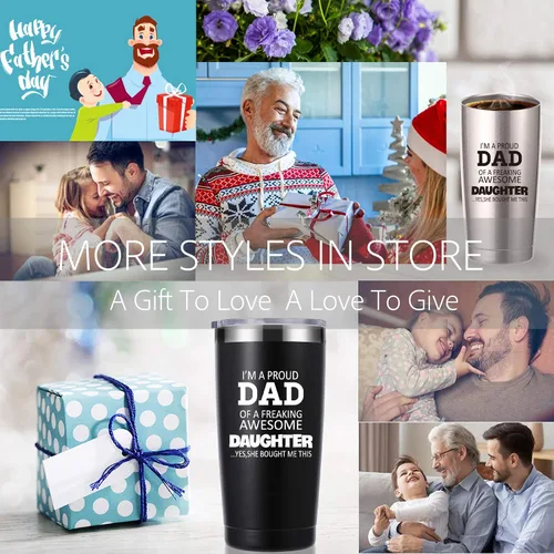 Vista 7 de momocici Vaso de 20 onzas con texto en inglés "I'm a Proud Dad of a Freaking Awesome Daughter". Regalos para papá de hija, hijo, esposa, cumpleaños