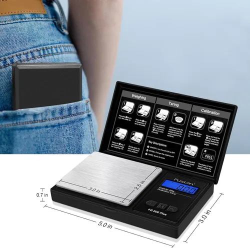 Vista 5 de Báscula digital de bolsillo de Fuzion, precisión de 0.01 gramos, báscula mini de 200g, báscula pequeña para alimentos, joyería, hierbas, especias