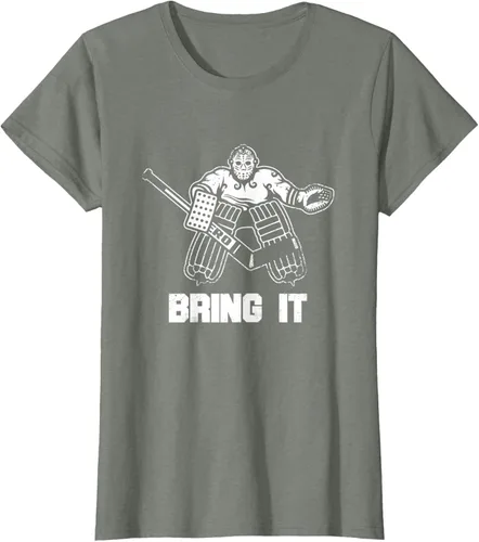 Vista 12 de Divertida camiseta gráfica de ropa de portero de hockey sobre hielo, Negro, S