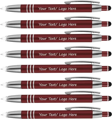 Vista 8 de Bolígrafos promocionales con tu texto personalizado o logotipo comercial personalizado, paquete de 50 - 3 en 1 bolígrafos de lujo de metal de goma +