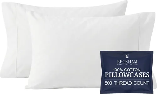 Vista 15 de Beckham Hotel Collection Juego de 2 fundas de almohada tamaño King, 100% algodón, 500TC, fundas de almohada de satén de lujo, de extremo abierto