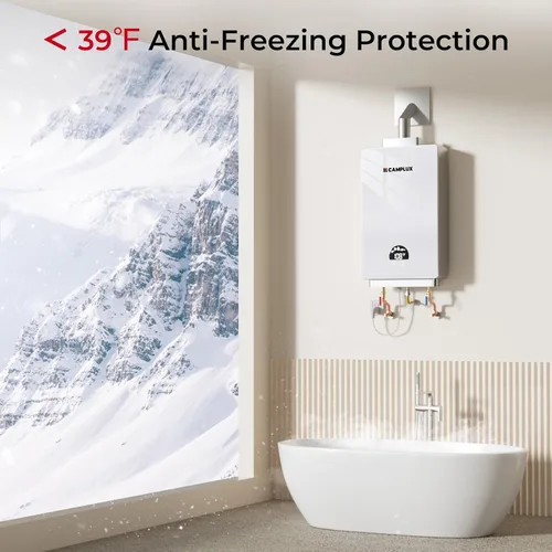 Vista 5 de CAMPLUX - Calentador de agua sin tanque de propano de 82,000 BTU, sistema de agua caliente instantánea de 3.18 GPM para toda la casa, uso de 2 a 3