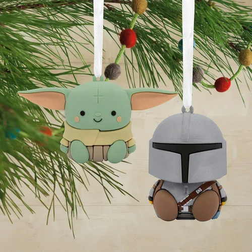 Vista 5 de Hallmark Better Together Star Wars: The Mandalorian and Grogu - Adornos magnéticos de Navidad, juego de 2, inastillables