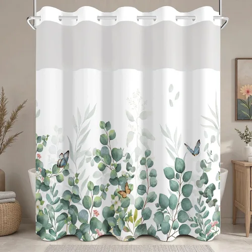 Vista 13 de No Hook Geometric Shower Curtain with Snap in Liner - 71″W x 74″L Waterproof Fabric with Mesh Top Window, Modern Abstract Triangle Design Bath