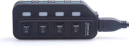 Vista 3 de ciway 4-Port USB 3.0 Hub con adaptador de alimentación y interruptores independientes Indicador LED luz (Negro)